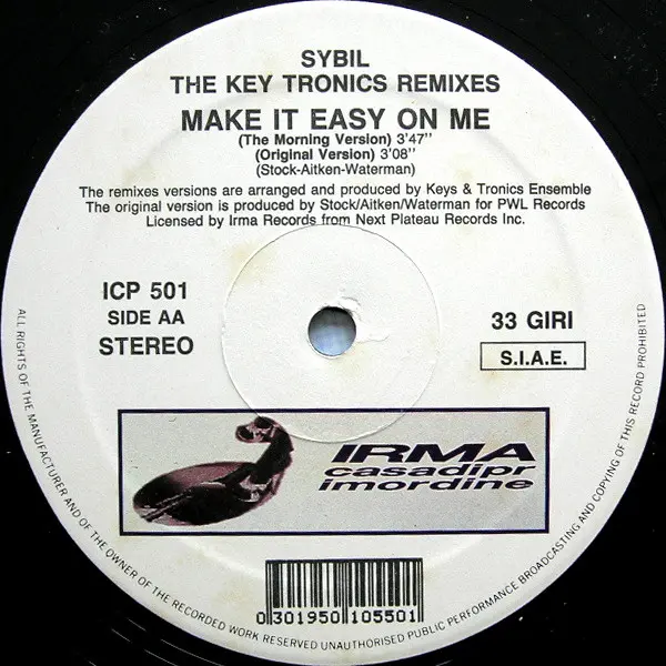 Sybil - Make It Easy On Me (The Key Tronics Remixes), Electronic, House, 1991 - Irma CasaDiPrimordine, Italy, Vinyl 1x 12", 3