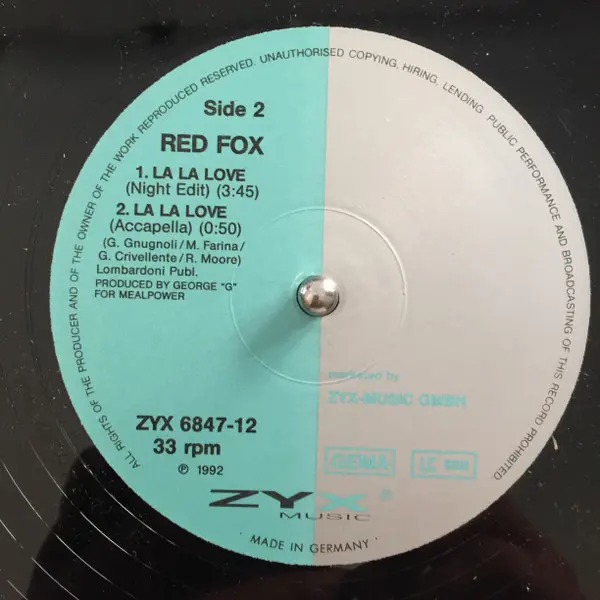 Red Fox - La La Love, Electronic, Euro House, 1992 - ZYX Music, Germany, Vinyl 1x 12", 33 ⅓ RPM