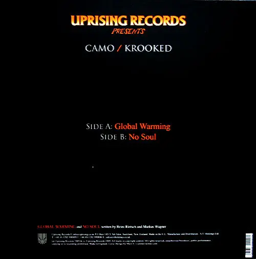 Camo & Krooked - Global Warming / No Soul, Electronic, Drum n Bass, 2009 - Uprising Records, New Zealand, Vinyl 1x 12", 45 RP