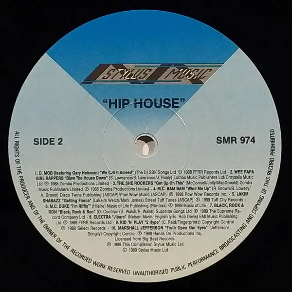 Various - Hip House - 20 Hip House Hits, Electronic, Hip Hop, Garage House, Hip Hop, House, 1989 - Stylus Music, UK, Vinyl 1x
