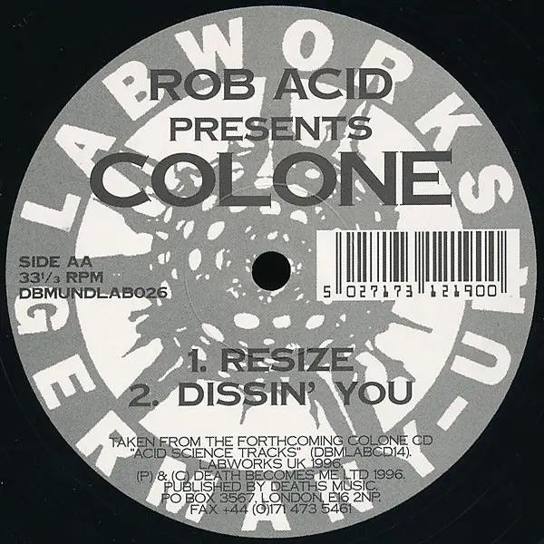 Rob Acid Presents Colone - Overview, Electronic, Acid, 1996 - Death Becomes Me, Labworks UK, UK, Vinyl 1x 12", 33 ⅓ RPM