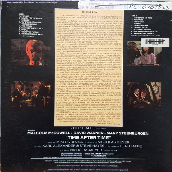 Album cover for Time After Time (Original Motion Picture Score) by Miklós Rózsa