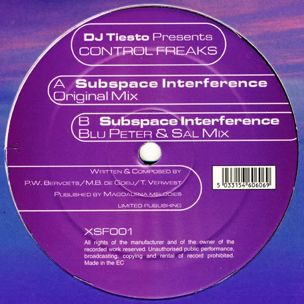 DJ Tiësto Presents Control Freaks - Subspace Interference, Electronic, Trance, 1999 - XSF Recordings, UK, Vinyl 1x 12"