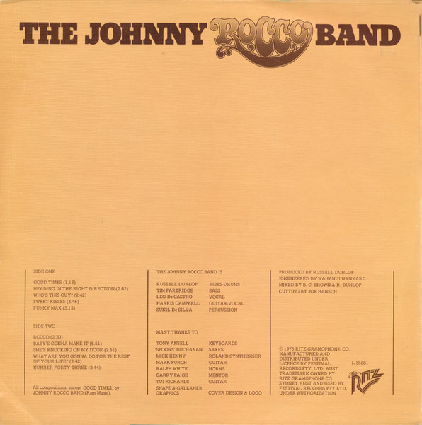 Johnny Rocco Band - Rocco, Funk / Soul, Funk, 1975 - The Ritz Gramophone Company, Australia, Vinyl 1x LP, Album