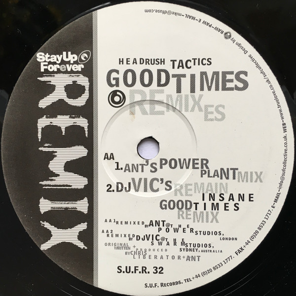 Headrush Tactics - Good Times (Remixes), Electronic, Acid, Techno, 2005 - Stay Up Forever Remix, UK, Vinyl 1x 12"