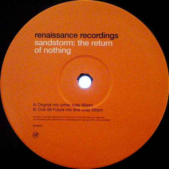 Sandstorm - The Return Of Nothing, Electronic, Progressive House, 2000 - Renaissance, UK, Vinyl 1x 12", 33 ⅓ RPM, 45 RPM, Sin