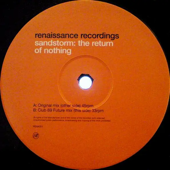 Sandstorm - The Return Of Nothing, Electronic, Progressive House, 2000 - Renaissance, UK, Vinyl 1x 12", 33 ⅓ RPM, 45 RPM, Sin