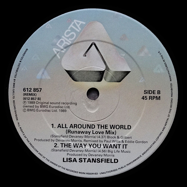 Lisa Stansfield - All Around The World (Around The House Mix), Electronic, Downtempo, House, 1989 - Arista, UK, Vinyl 1x 12",
