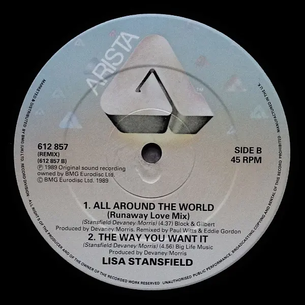 Lisa Stansfield - All Around The World (Around The House Mix), Electronic, Downtempo, House, 1989 - Arista, UK, Vinyl 1x 12",