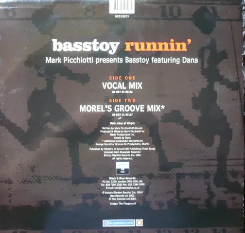 Album cover for Runnin' by Mark Picchiotti Presents Basstoy Featuring Dana Stovall