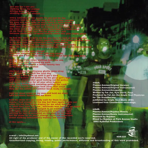 Five Deez - Plasma Avenue, Hip Hop, Conscious, 2002 - Hyde Out Recordings, Japan, Vinyl 1x 12"