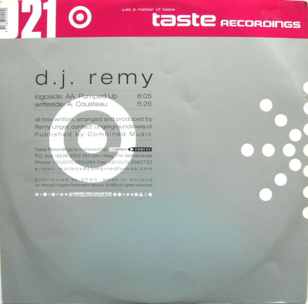 DJ Remy - Cousteau / Pumped Up, Electronic, Progressive Trance, 1999 - Taste Recordings, Netherlands, Vinyl 1x 12", 45 RPM