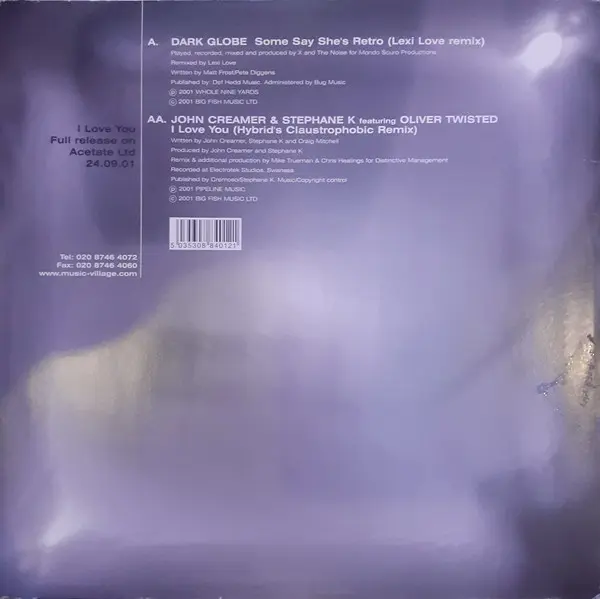 Dark Globe / John Creamer & Stephane K - Original Masters Sampler Two, Electronic, Breaks, 2001 - Acetate Ltd, UK, Vinyl 1x 1