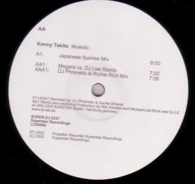 Kenny Takito - Moskito, Electronic, Hard Trance, Trance, 2002 - Superstar Recordings, Germany, Vinyl 1x 12"