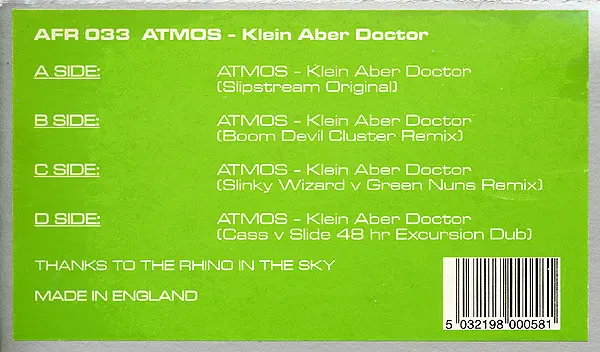 Atmos - Klein Aber Doctor, Electronic, Progressive Trance, Psy-Trance, 1999 - Flying Rhino Records, UK, Vinyl 2x 12", 33 ⅓ RP