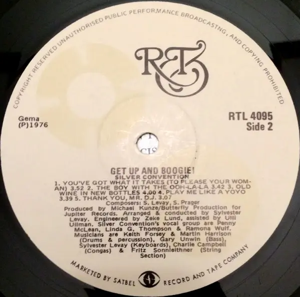 Silver Convention - Get Up And Boogie!, Funk / Soul, Disco, 1976 - R & T, South Africa, Vinyl 1x LP, Album