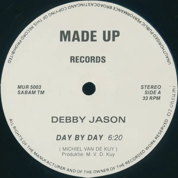 Debby Jason - Day By Day, Electronic, Eurobeat, Hi NRG, 1991 - Avex Trax, Hi-BPM Studio, Japan, Vinyl 1x 12"