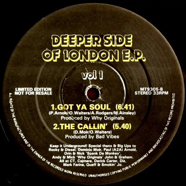 Various - Deeper Side Of London E.P. Vol 1, Electronic, House, 1993 - Mousetrap Records, UK, Vinyl 1x 12", 33 ⅓ RPM, EP, Limi