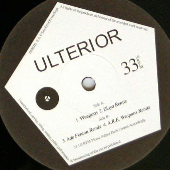 Ulterior - Weapons, Electronic, Rock, Indie Rock, Lo-Fi, Techno, 2007 - DiscError Recordings, UK, Vinyl 1x 12", 33 ⅓ RPM, Sin