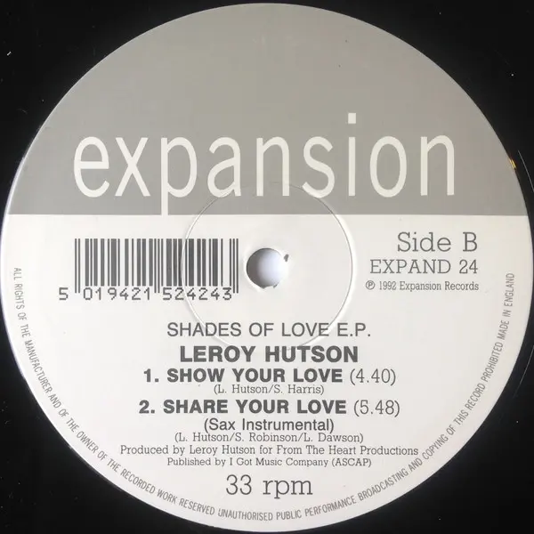 Leroy Hutson - Shades Of Love EP, Funk / Soul, Soul, 1992 - Expansion, UK, Vinyl 1x 12", 33 ⅓ RPM, EP, Stereo