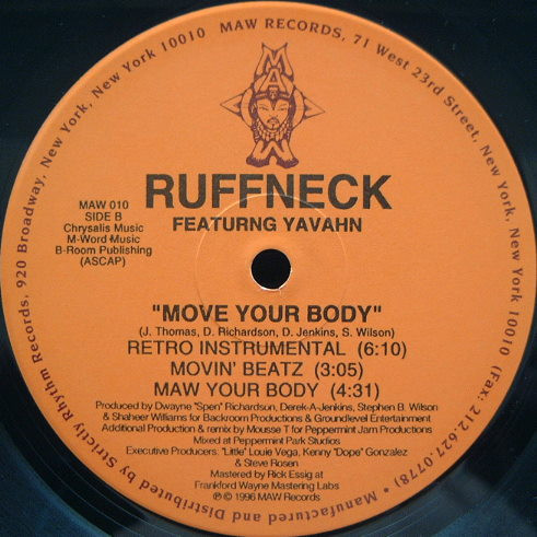 Ruffneck Featuring Yavahn - Move Your Body (The Remixes), Electronic, Garage House, House, 1996 - MAW Records, US, Vinyl 1x 1