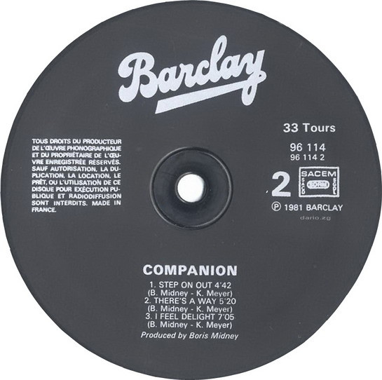Companion (2) - Companion, Electronic, Funk / Soul, Disco, 1981 - Barclay, France, Vinyl 1x LP, Album Gatefold