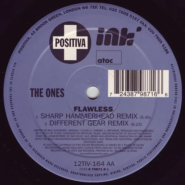 Ones, The - Flawless, Electronic, Electroclash, House, 2001 - A Touch Of Class Recordings, Ink Records (2), Positiva, Europe,