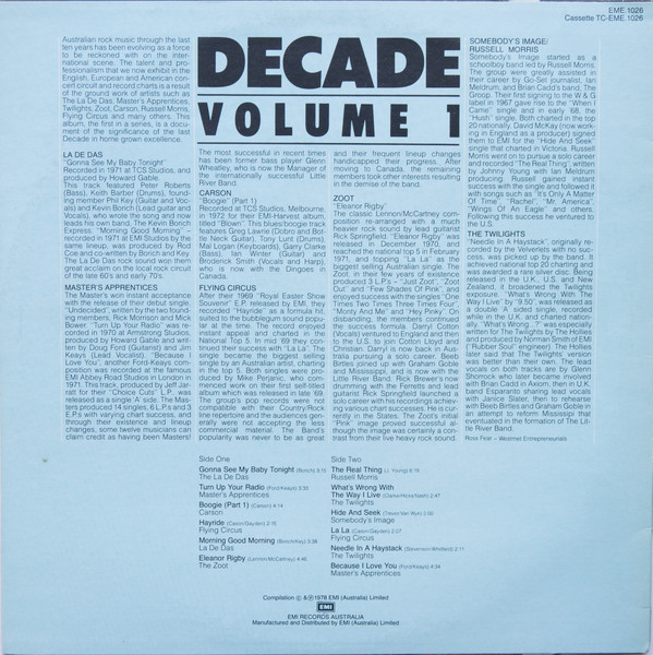 Various - Decade Volume 1 - 1978 - Blues Rock, Country Rock, Pop Rock - EMI - Vinyl 1x LP, Compilation, Stereo