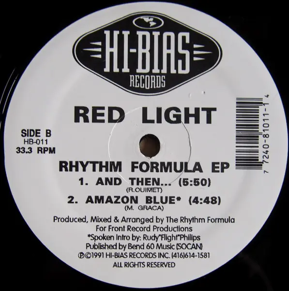 Red Light - Rhythm Formula EP, Electronic, Deep House, Garage House, House, 1991 - Hi-Bias Records, Canada, Vinyl 1x 12", 33 