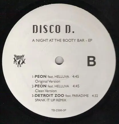 Disco D - A Night At The Booty Bar, Electronic, Hip Hop, Ghetto, 2003 - Tommy Boy, US, Vinyl 1x 12", Promo