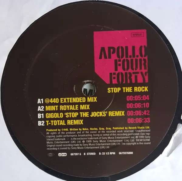 Apollo 440 - Stop The Rock, Electronic, Big Beat, Breaks, Euro House, House, 1999 - Epic, Stealth Sonic Recordings, Europe, V