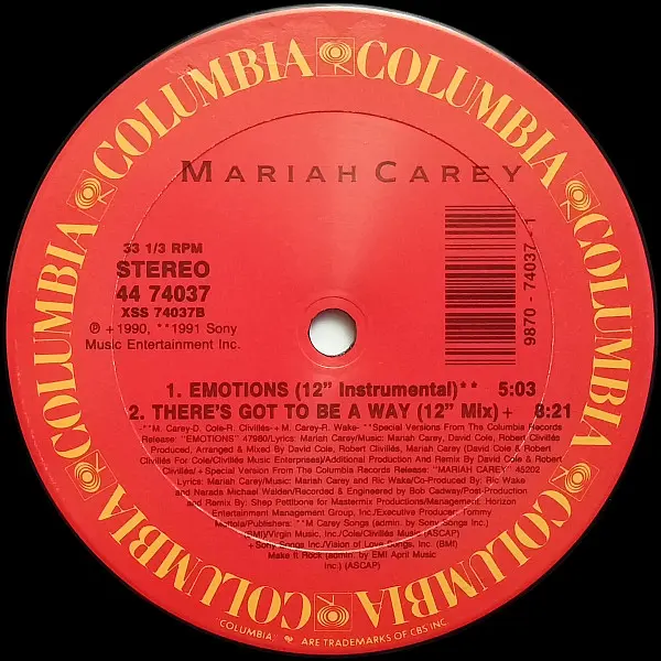 Mariah Carey - Emotions, Electronic, Pop, Garage House, House, Vocal, 1991 - Columbia, US, Vinyl 1x 12", 33 ⅓ RPM, Stereo