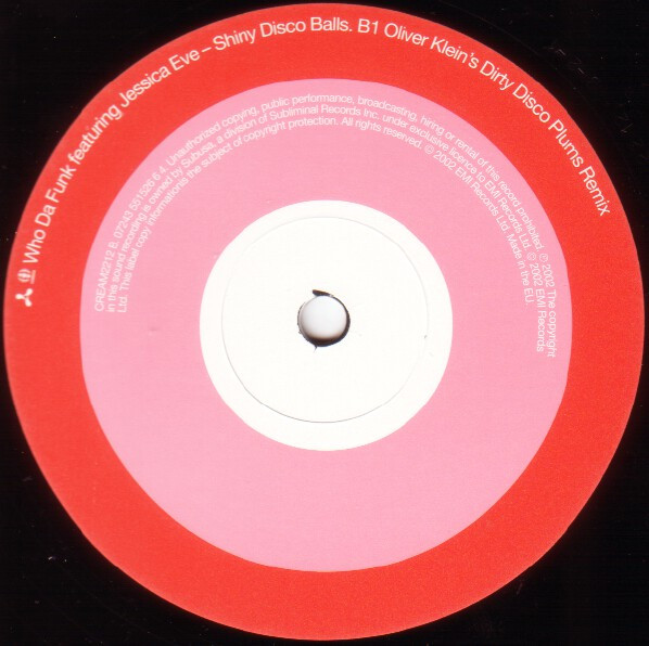Who Da Funk Featuring Jessica Eve - Shiny Disco Balls, Electronic, House, Tech House, 2002 - Cream, UK, Vinyl 1x 12", 33 ⅓ RP