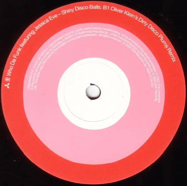 Who Da Funk Featuring Jessica Eve - Shiny Disco Balls, Electronic, House, Tech House, 2002 - Cream, UK, Vinyl 1x 12", 33 ⅓ RP