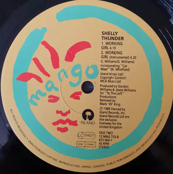 Shelly Thunder - Working Girl, Hip Hop, 1989 - Mango, UK, Vinyl 1x 12", Single