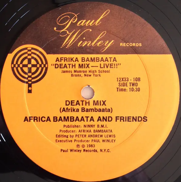 Afrika Bambaataa - Death Mix — Live!!, Hip Hop, Cut-up/DJ, Electro, Paul Winley Records, US, Vinyl 1x 12", 33 ⅓ RPM, Reissue
