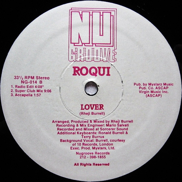 Roqui - Lover, Electronic, Funk / Soul, House, New Jack Swing, 1989 - Nu Groove Records, US, Vinyl 1x 12", 33 ⅓ RPM