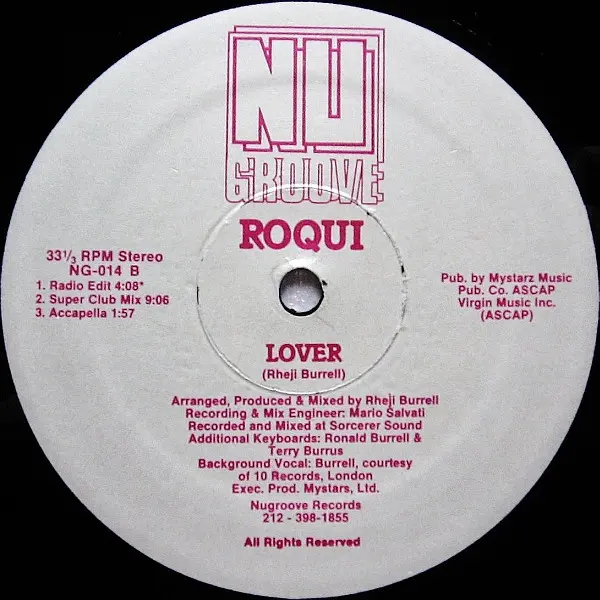 Roqui - Lover, Electronic, Funk / Soul, House, New Jack Swing, 1989 - Nu Groove Records, US, Vinyl 1x 12", 33 ⅓ RPM