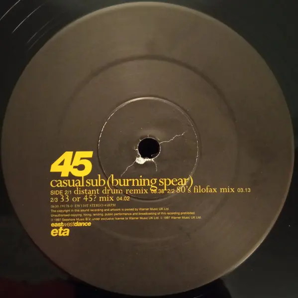 ETA - Casual Sub (Burning Spear), Electronic, Breakbeat, Breaks, 1997 - EastWestDance, UK, Vinyl 1x 12", 33 ⅓ RPM, 45 RPM, St