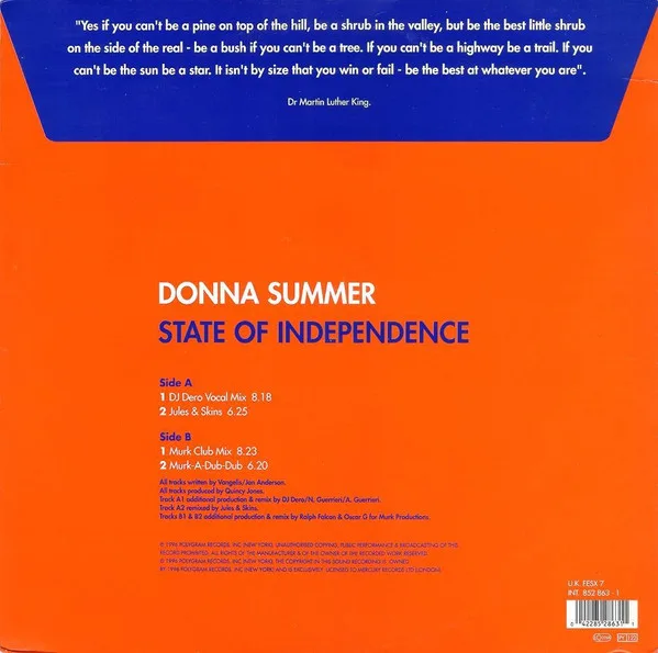 Album cover for State Of Independence by Donna Summer