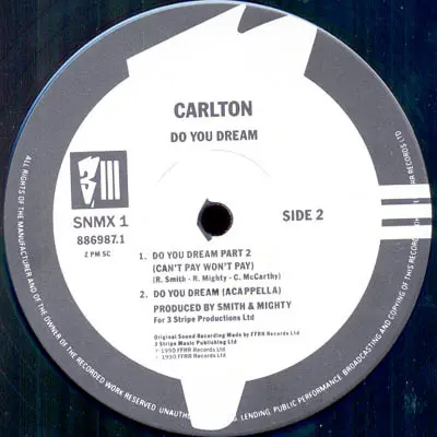 Carlton - Do You Dream, Electronic, Deep House, Downtempo, House, 1990 - FFRR, Three Stripe Records, UK, Vinyl 1x 12", 45 RPM