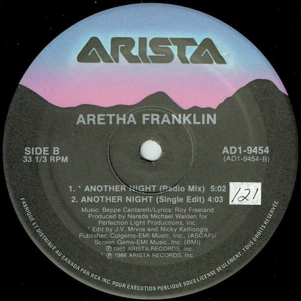 Aretha Franklin - Another Night, Electronic, Funk / Soul, Disco, Synth-pop, 1986 - Arista, RCA, Canada, Vinyl 1x 12", 33 ⅓ RP