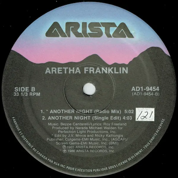 Aretha Franklin - Another Night, Electronic, Funk / Soul, Disco, Synth-pop, 1986 - Arista, RCA, Canada, Vinyl 1x 12", 33 ⅓ RP