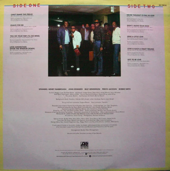 Album cover for Can't Shake This Feelin' by Spinners