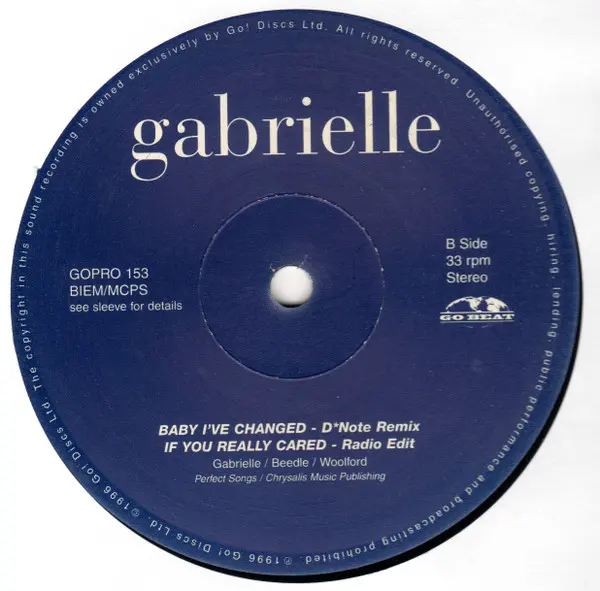 Gabrielle - Baby I've Changed (Remixes) / If You Really Cared, Electronic, Drum n Bass, House, UK Garage, 1996 - Go! Beat, US