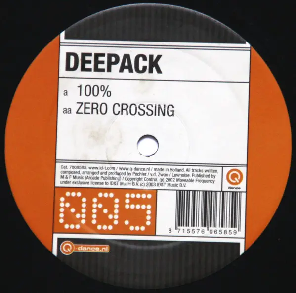 Deepack - 100% / Zero Crossing, Electronic, Hardstyle, 2003 - ID&T, Q-Dance, Netherlands, Vinyl 1x 12", 45 RPM