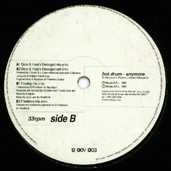 Hot Drum - Anymore, Electronic, House, 1994 - Out On Vinyl, UK, Vinyl 1x 12", 33 ⅓ RPM