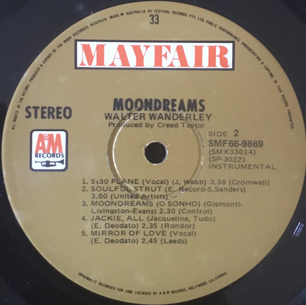 Walter Wanderley - Moondreams, Latin, Bossanova, Mayfair (2), Australia, Vinyl 1x LP, Album, Stereo