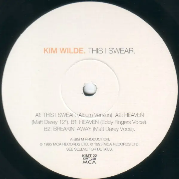 Kim Wilde - This I Swear, Electronic, House, Progressive Trance, Trance, 1995 - MCA Records, UK, Vinyl 1x 12"