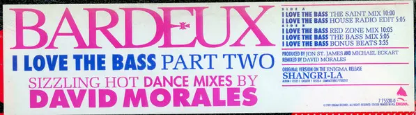 Bardeux - I Love The Bass Part Two, Electronic, Hi NRG, House, 1989 - Enigma Records (3), US, Vinyl 1x 12", 33 ⅓ RPM